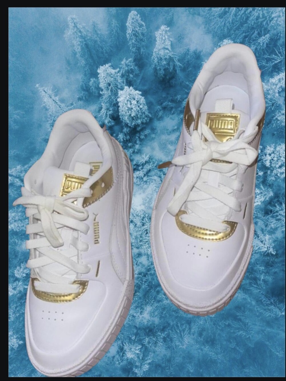 Puma White & Gold Low-Top Sneakers